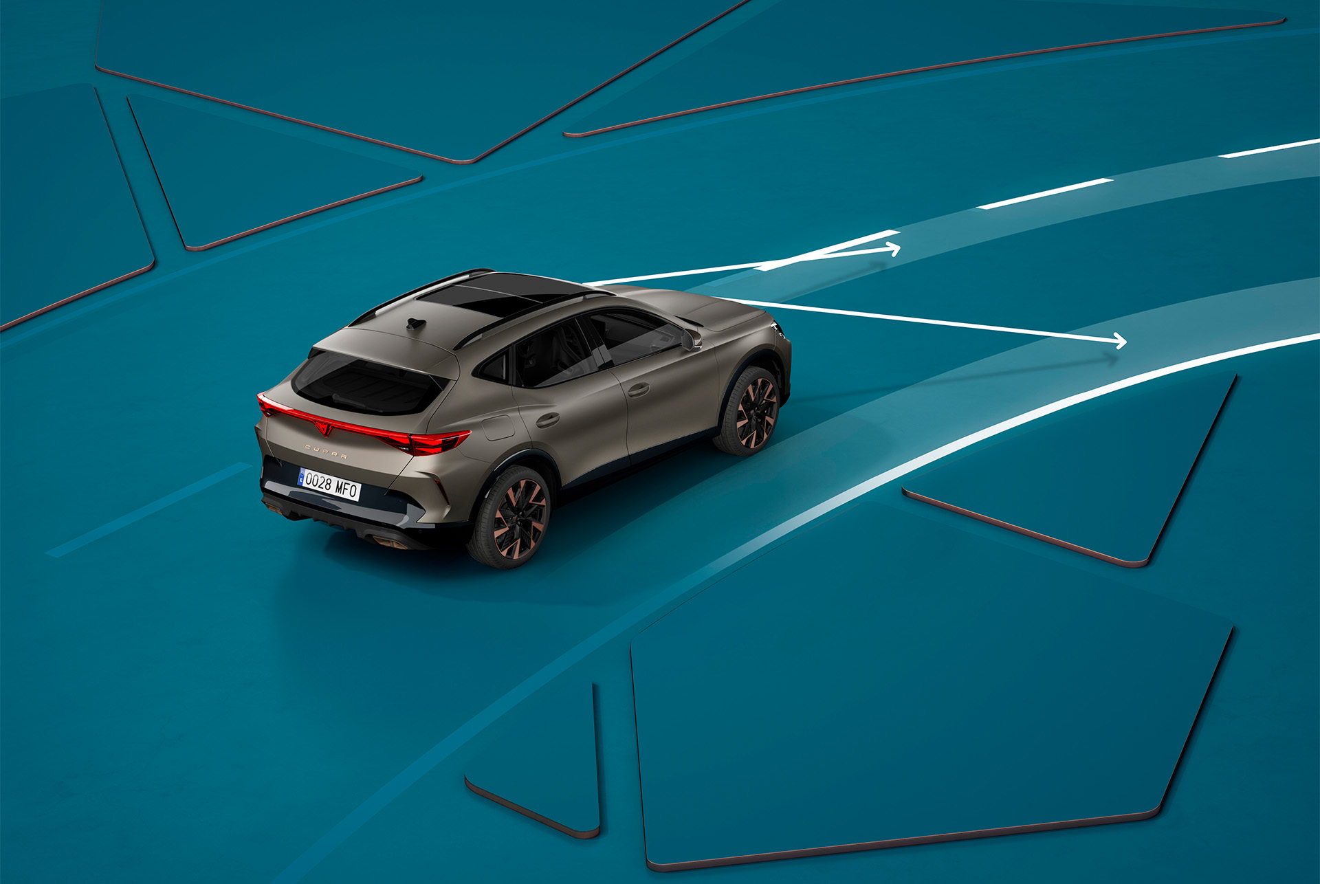 New CUPRA Formentor 2024 lane assist plus demo, blue background visual demonstration.